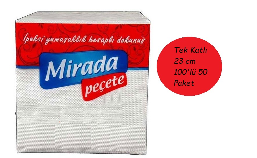 mirada 23 cm tek kat Mirada Kare Peçete Tek Katlı 23 cm 100'lü 50 Paket - Görsel 1